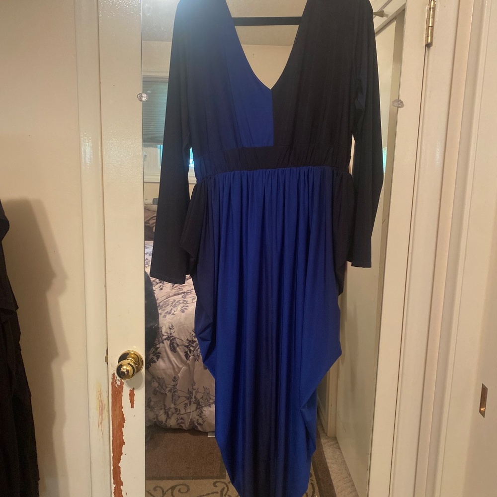 Sexy Diva Plus-Size Blue Ombre Tulip Skirt Wrap Top Dress, Black & Blue, Size 3x